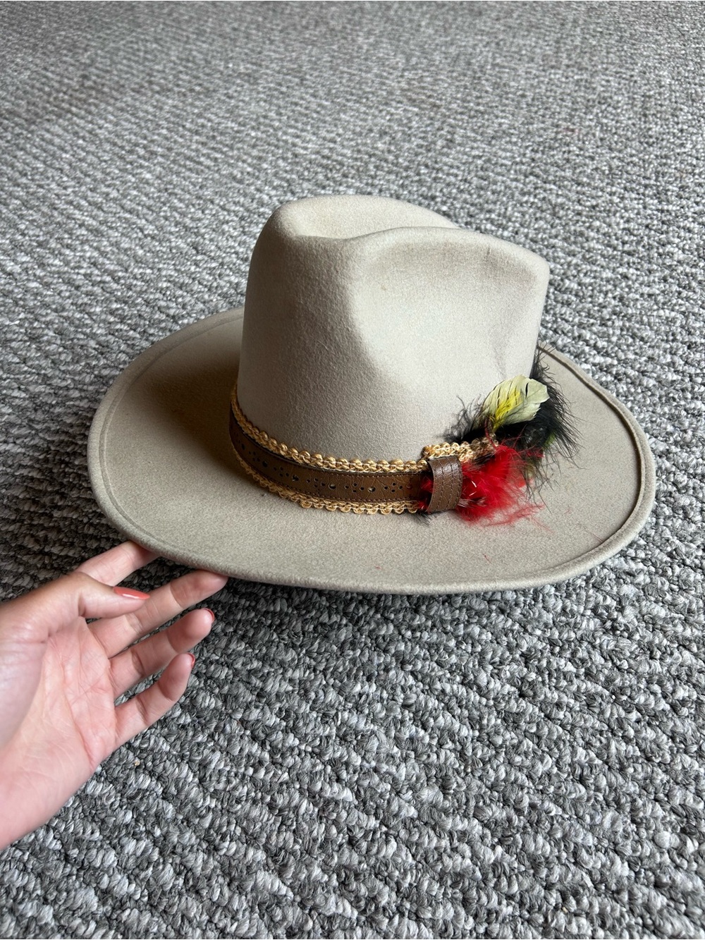 Vintage Bollman 1941-1959 Men/Woman Taupe Felt Fedora Hat with Feather Trim